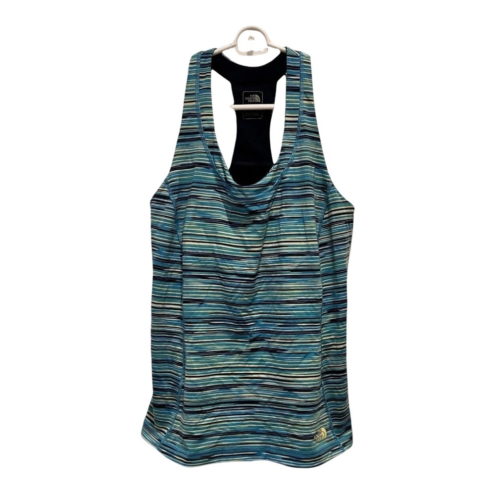 The North Face Womens Blue Striped VaporWick Racerback Tank Top Shelf Bra Large